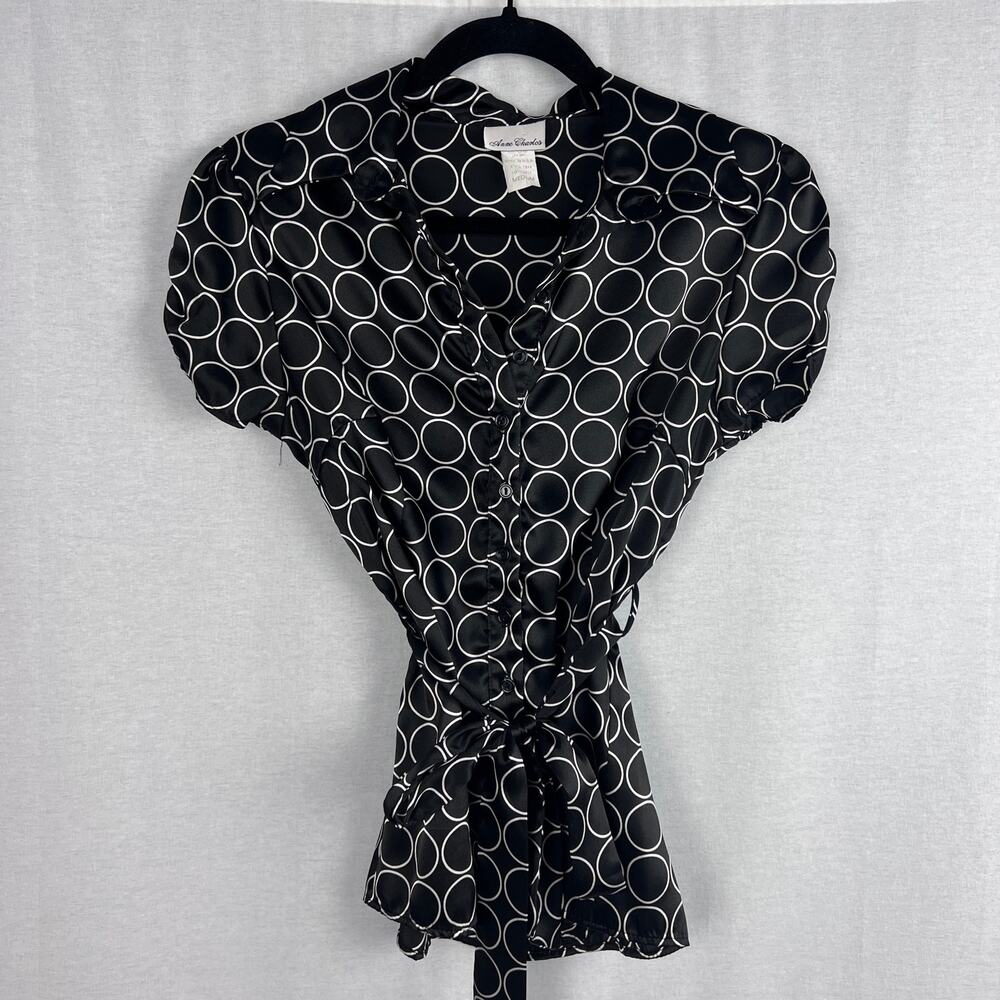 Vintage Y2K Polka Dot Top Black Circle Tie Front Office Siren Going Out Artsy